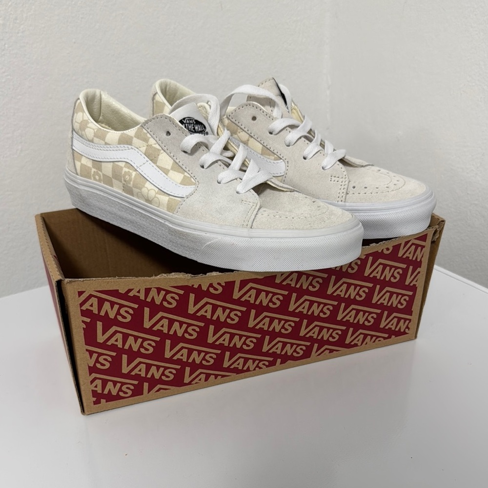 Vans Cream and White Checkered Sneakers